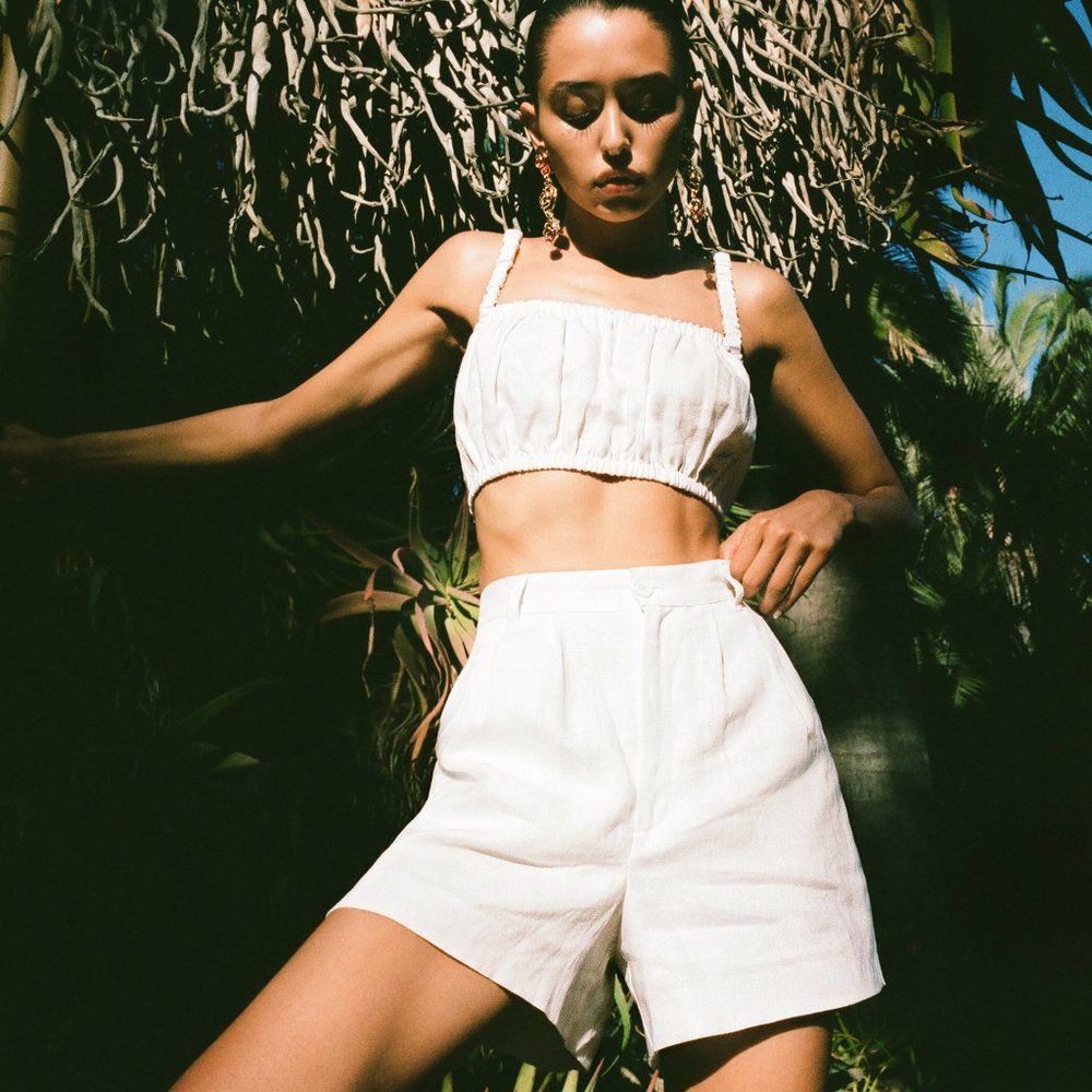 Reformation Carmen Linen Two Piece Set (Top & Shorts)